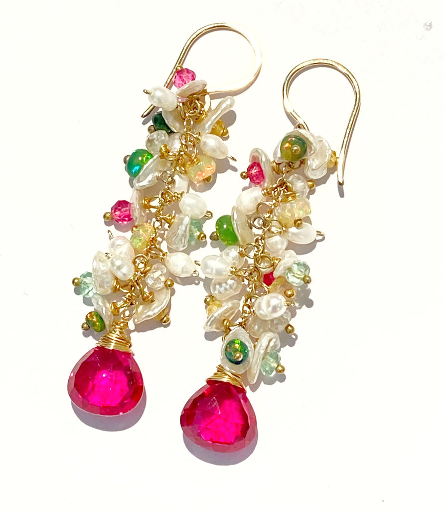Pink, Red and Pearl Multicolor Opal Earring - doolittlejewelry