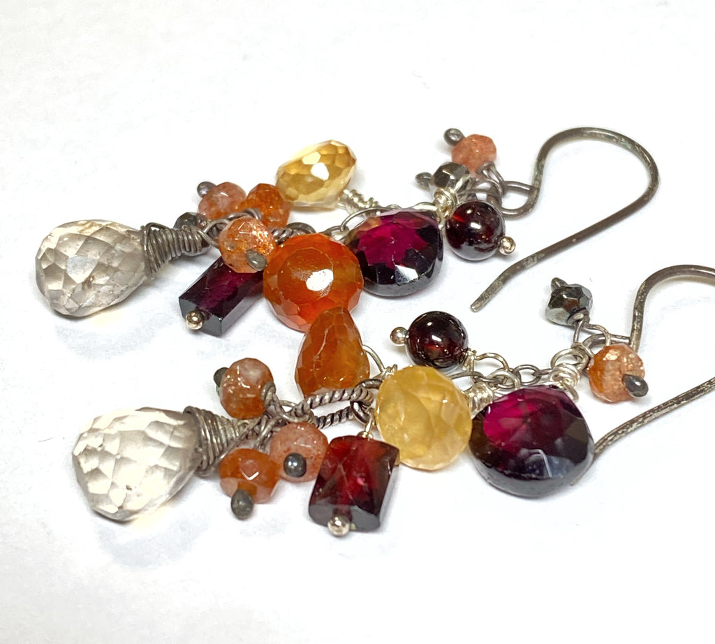 Multicolor Garnet Dangle Earrings Oxidized Silver