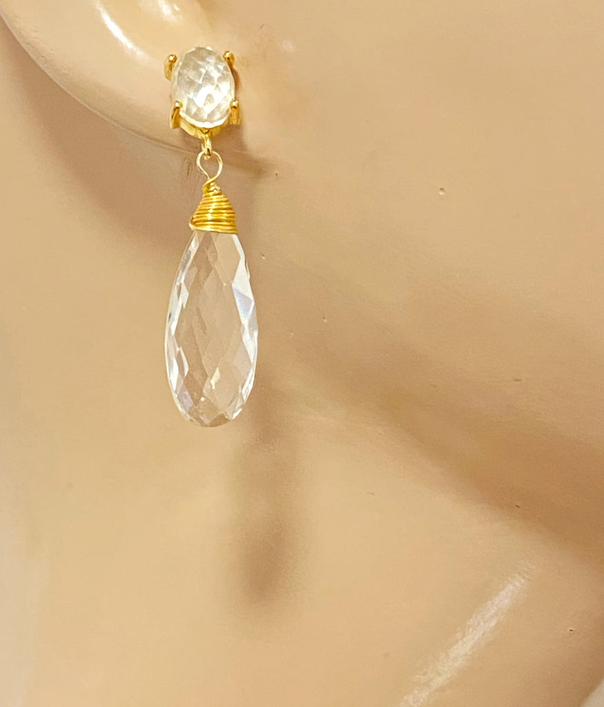 Clear Crystal Quartz Drop Earrings