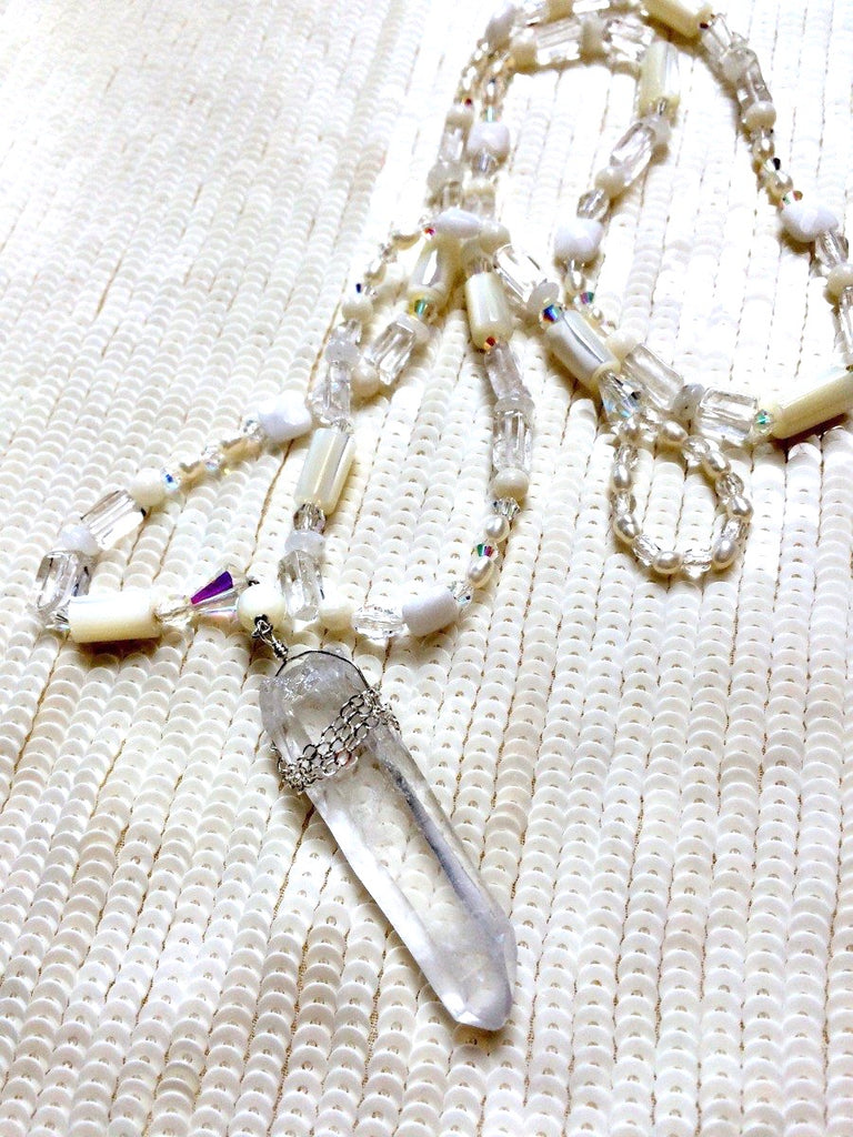 Crystal Lariat Beach Bride Pearl Necklace - doolittlejewelry