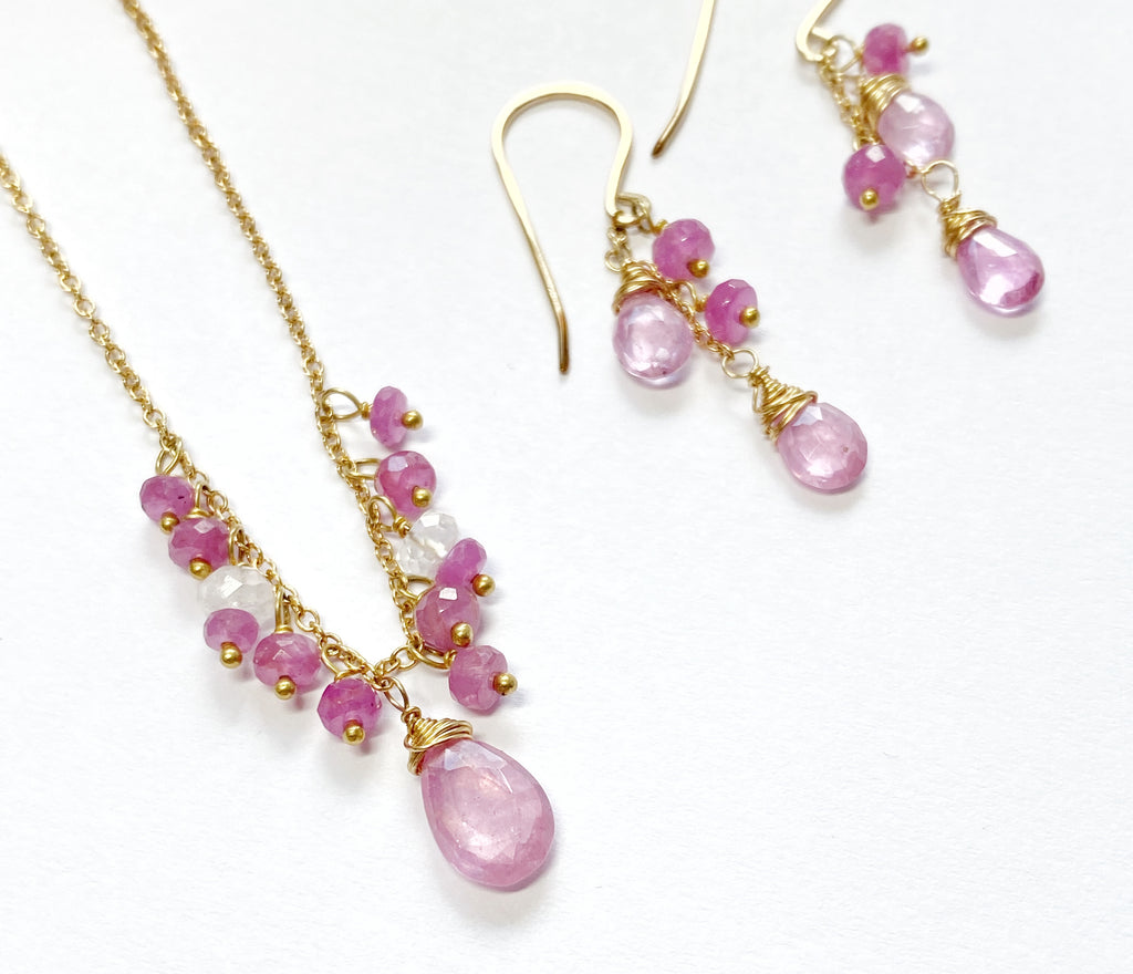 Pink Sapphire and Pink Gemstone Necklace Earrings - Doolittle