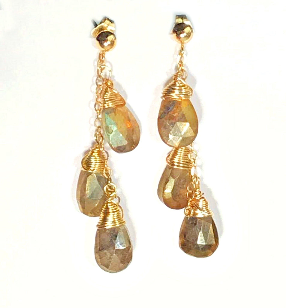 Gold Dangle Earrings Mystic Gold Labradorite Gemstone