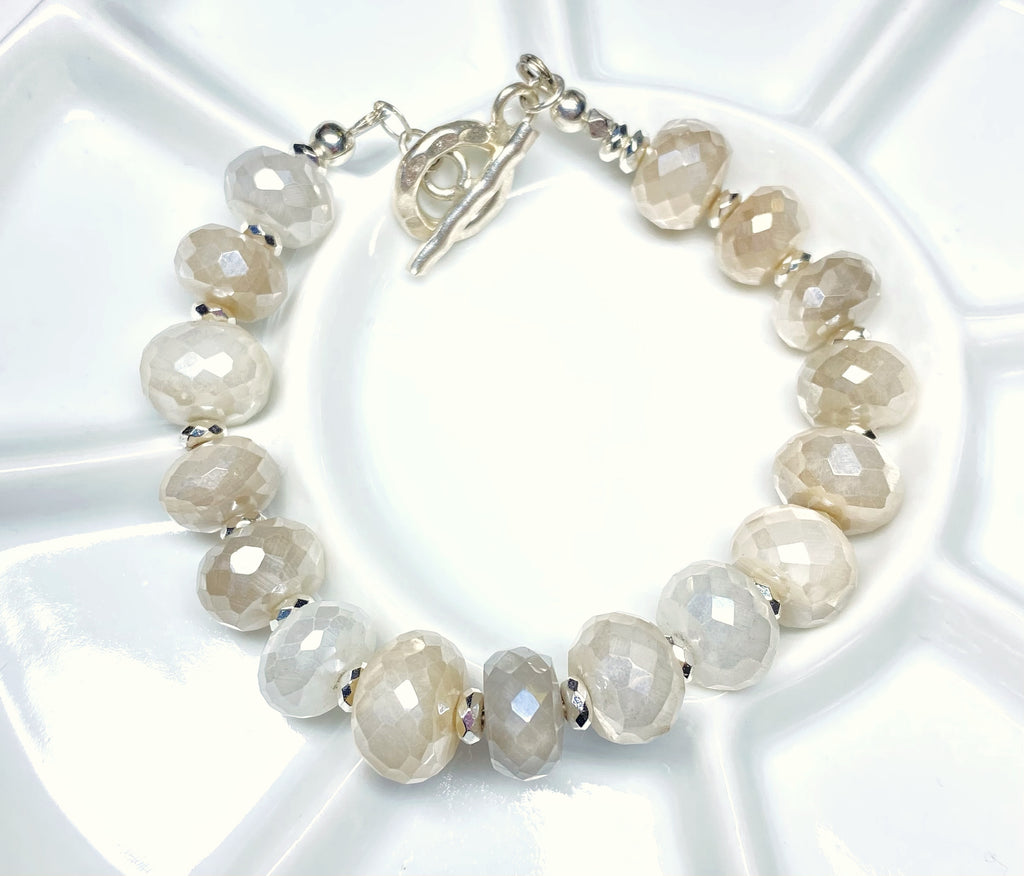 Ivory Mystic Moonstone Sterling Silver Clasp Bracelet