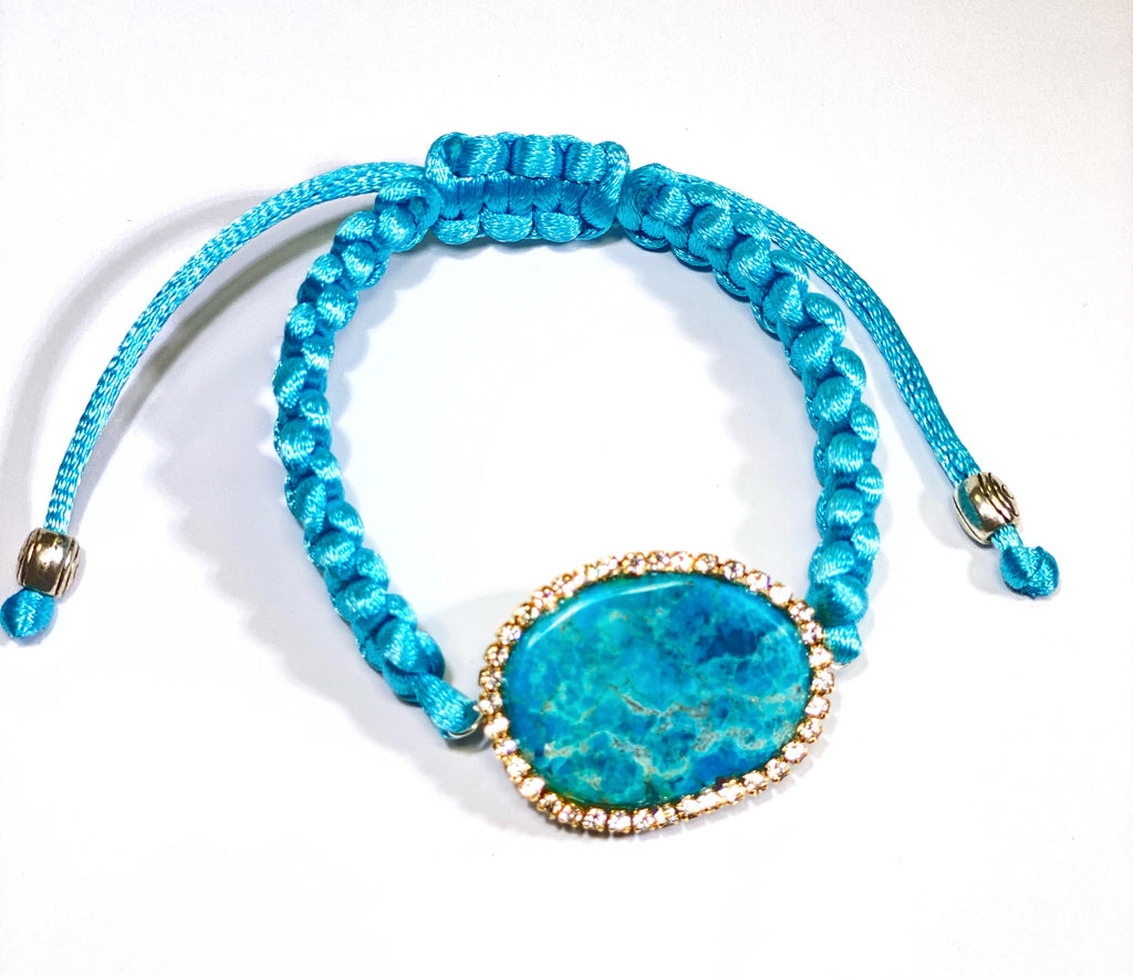 Turquoise Slice Swarovski Elements Boho Macrame Bracelet