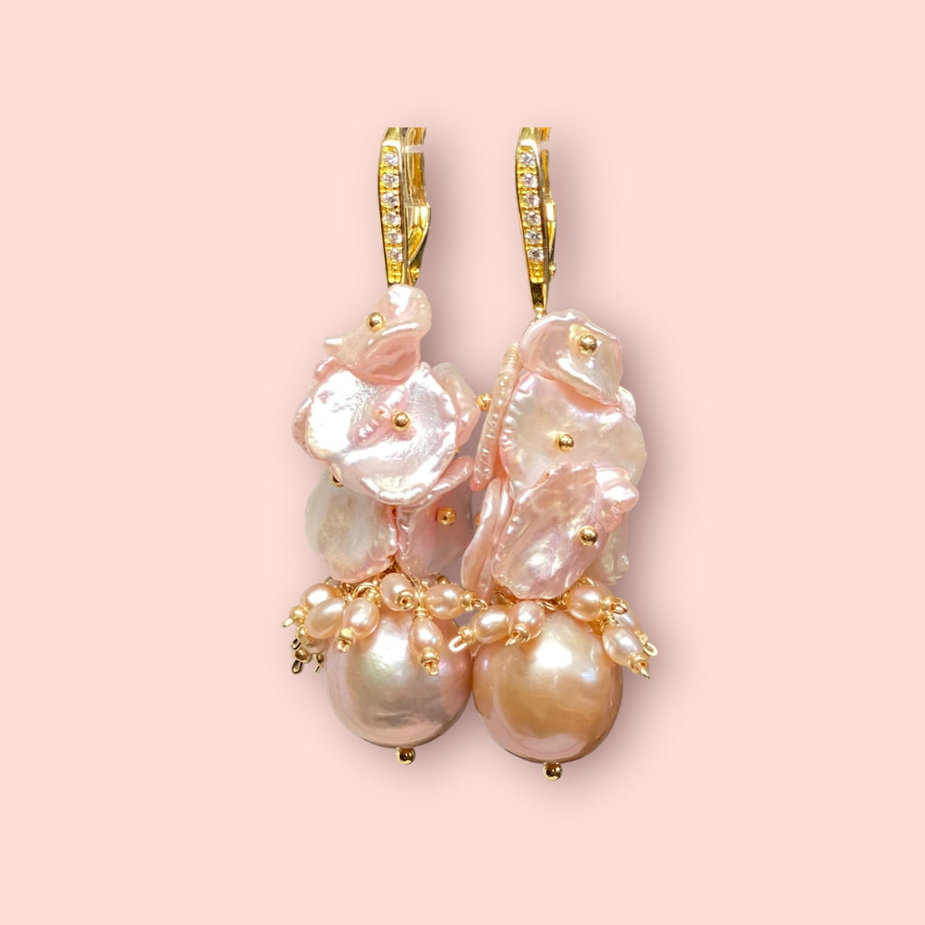 Pink Blush Keishi Pearl Cluster Earrings Gold - Doolittle