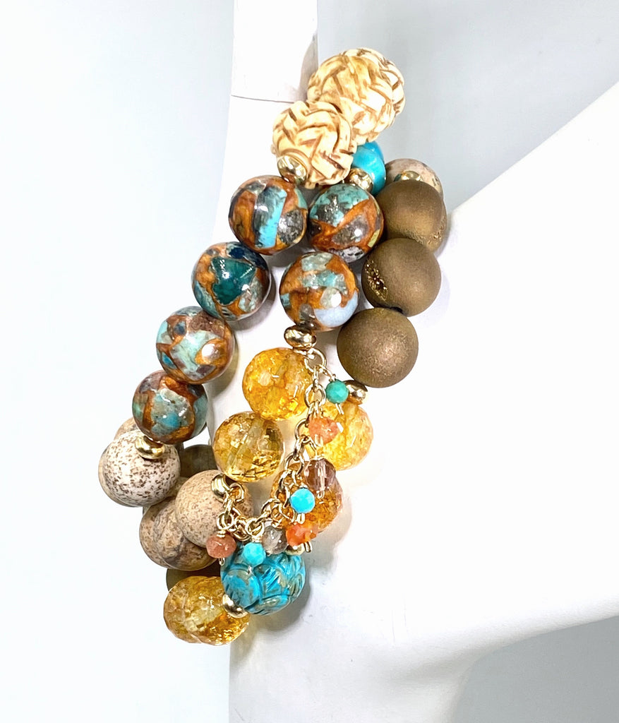 Set of Three Earth Tones Turquoise Stretch Bracelets