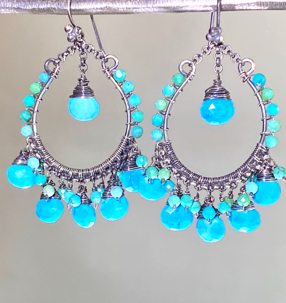 Arizona Turquoise Oxidized Sterling Silver Hoop Earrings