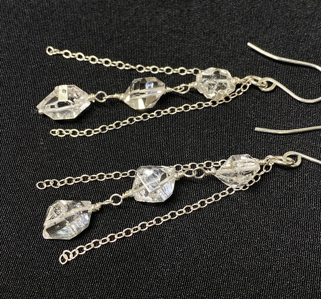 Herkimer Diamond Crystal Long Sterling Silver Dangle Earrings