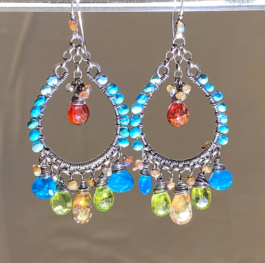 Earrings - Boho White and Turquoise Chunky Glitter Resin Donut Earrings