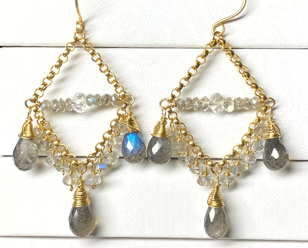 Labradorite Chandelier Earrings Gold Fill