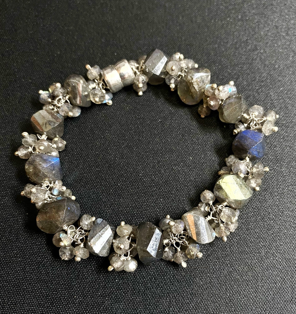 Labradorite Bangle Style Sterling Silver and Cluster Bracelet - Doolittle