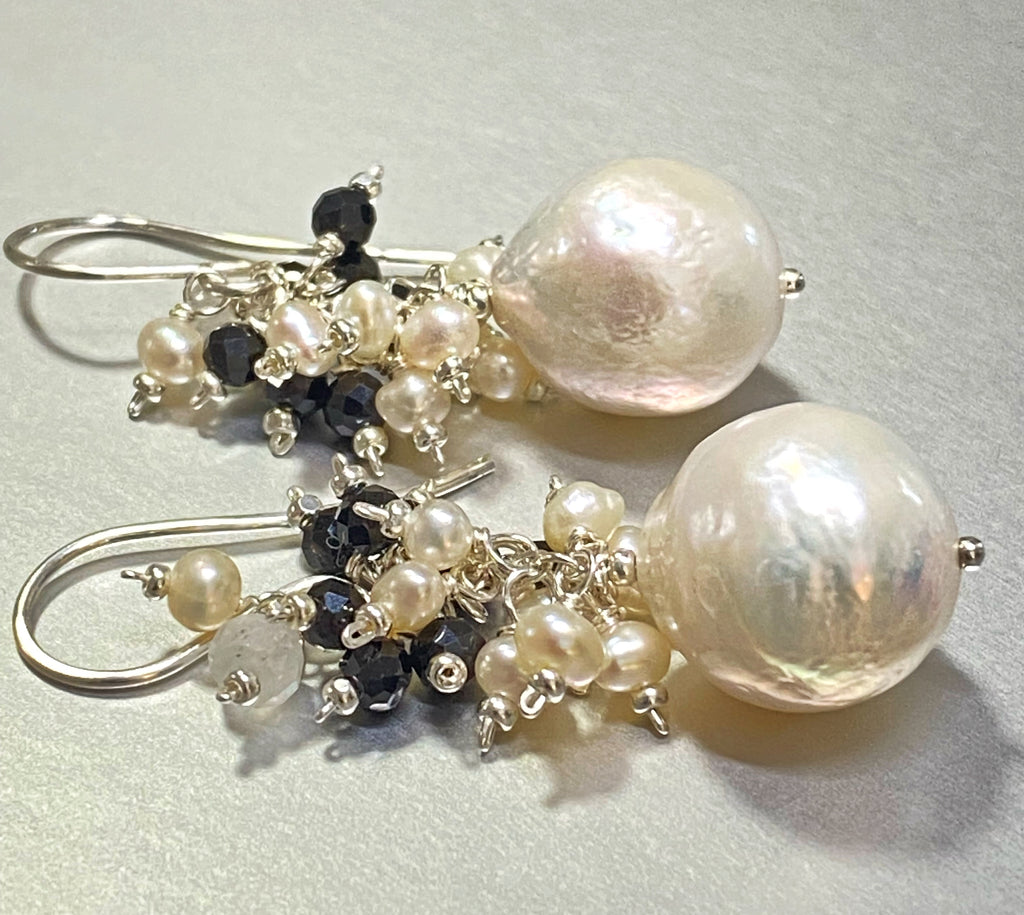 baroque edison pearl cluster earrings black spinell