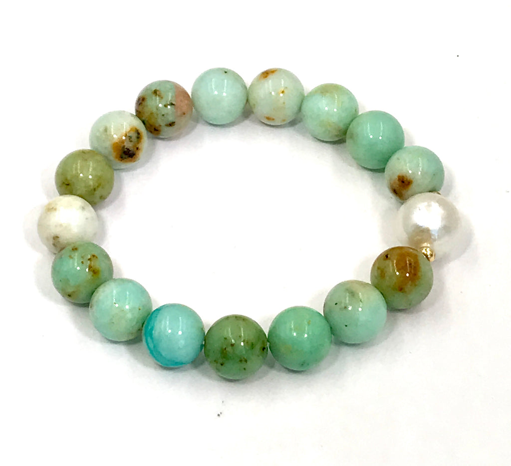 Turquoise Pearl Stack Stretch Bracelet - doolittlejewelry