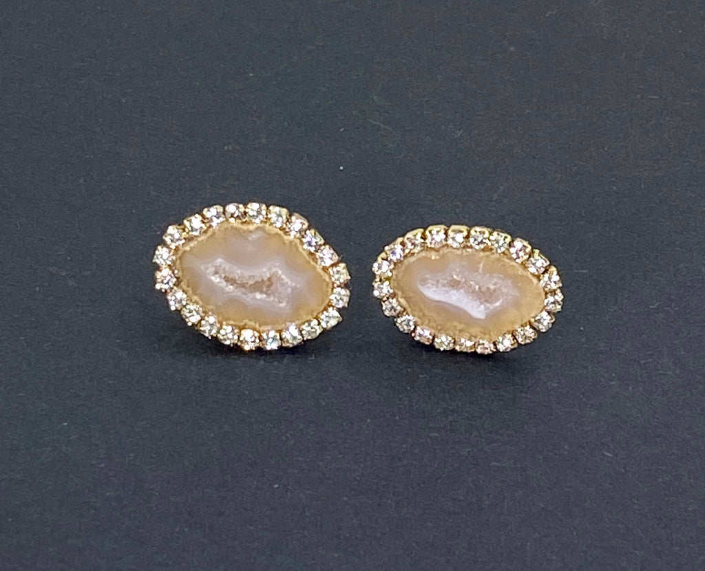 Tabasco Geode Slice Stud Earrings Golden Beige - doolittlejewelry