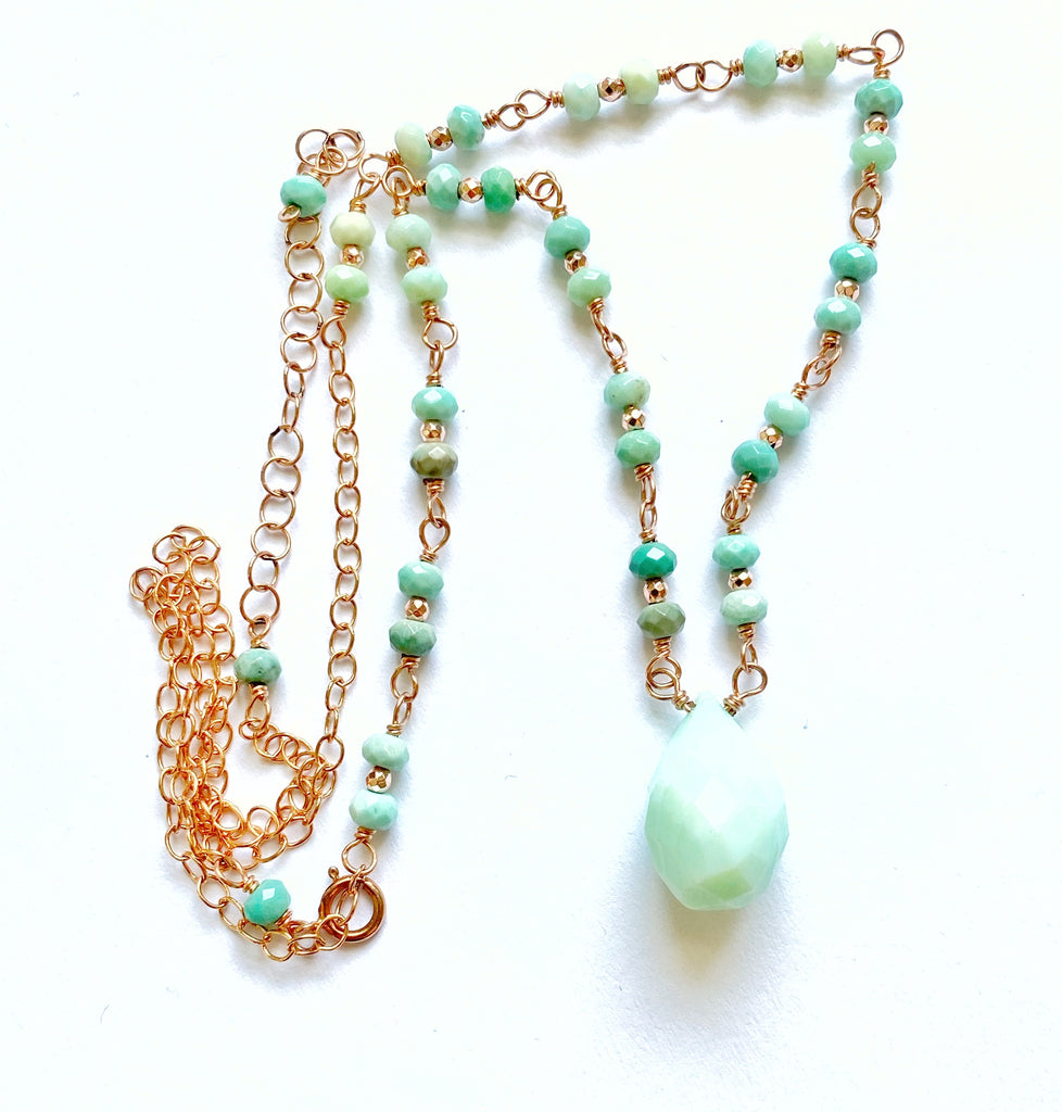 Green Peruvian Opal Rose Gold Layering Necklace