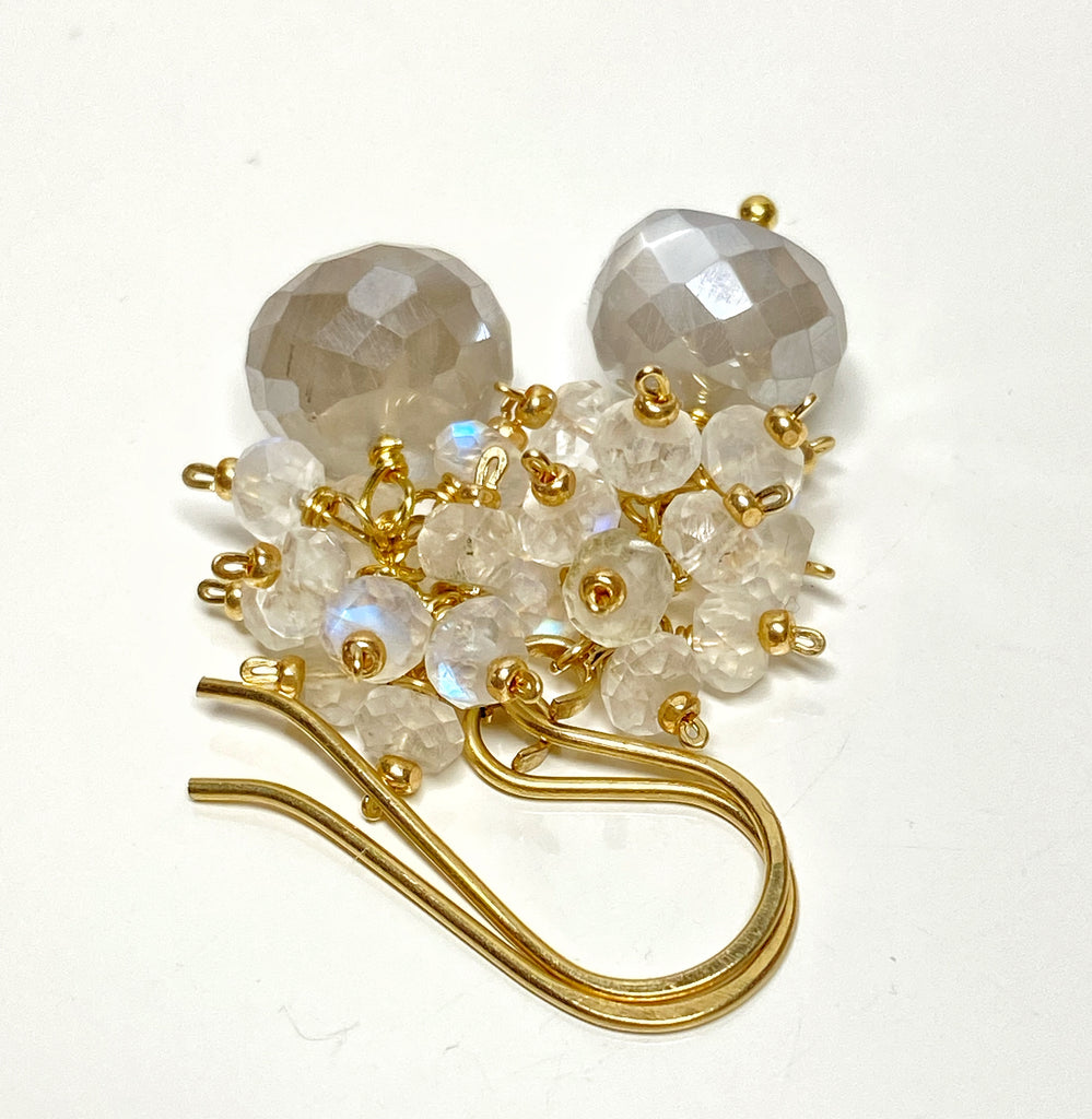 Rainbow Moonstone Cluster Earrings with Grey Mystic Moonstone