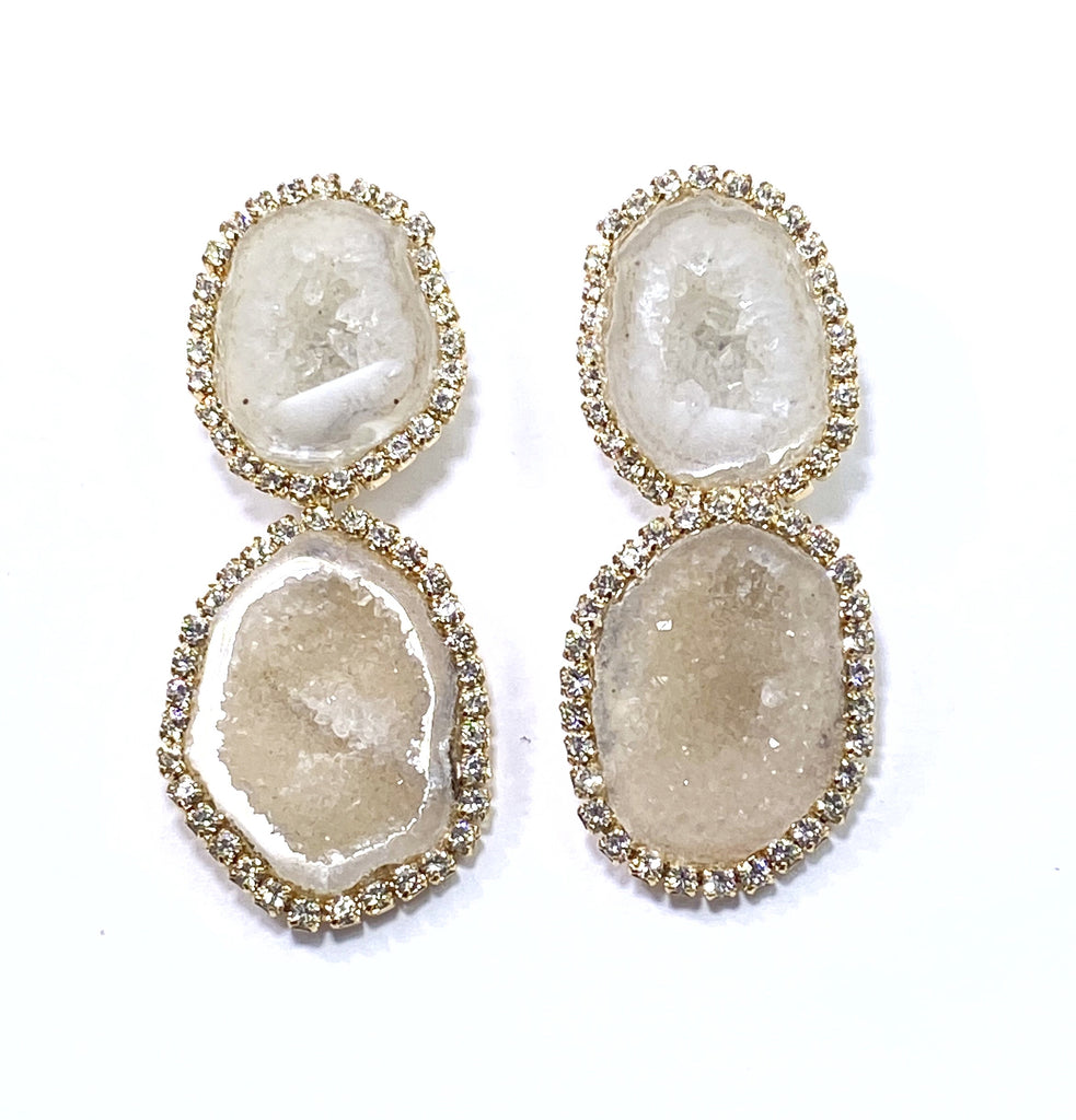 Ivory Tabasco Geode Bridal Earrings Double Dangle Post Diamond Style