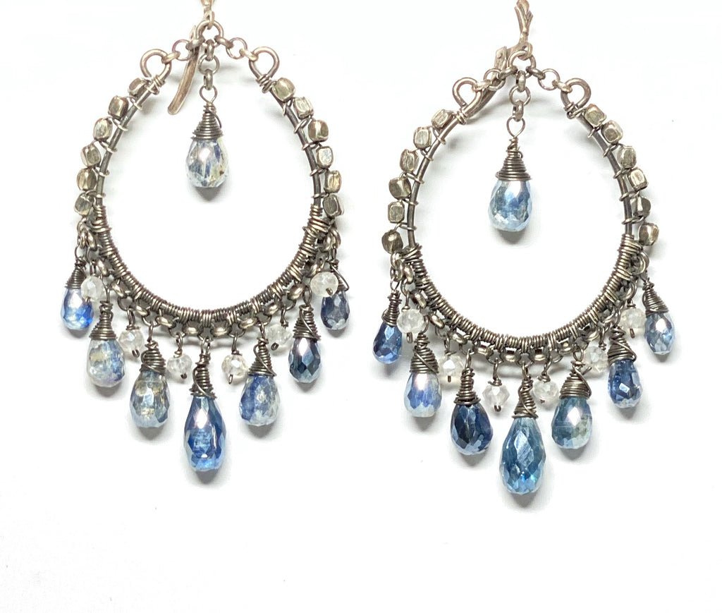 mystic blue kyanite boho luxe hoop earrings