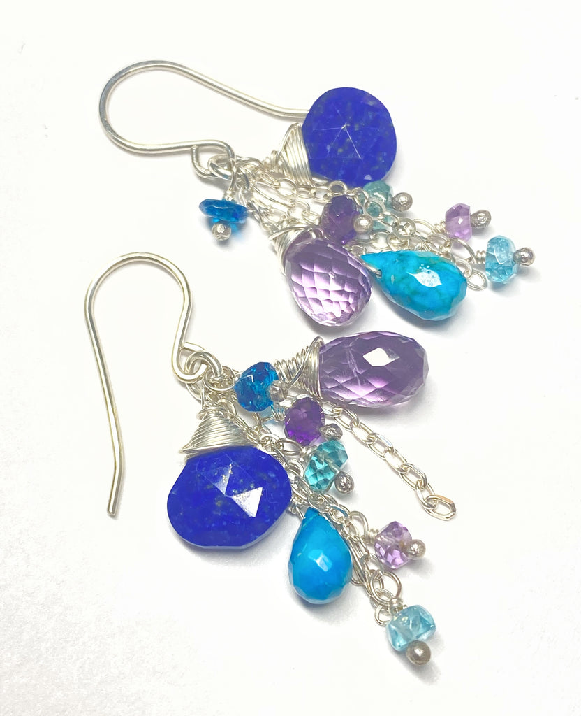 Amethyst Blue Lapis Dangle Gemstone Sterling Silver Earrings - Doolittle