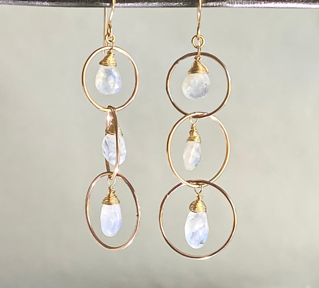 Rainbow Moonstone 14 kt Gold Fill Triple Hoop Earrings