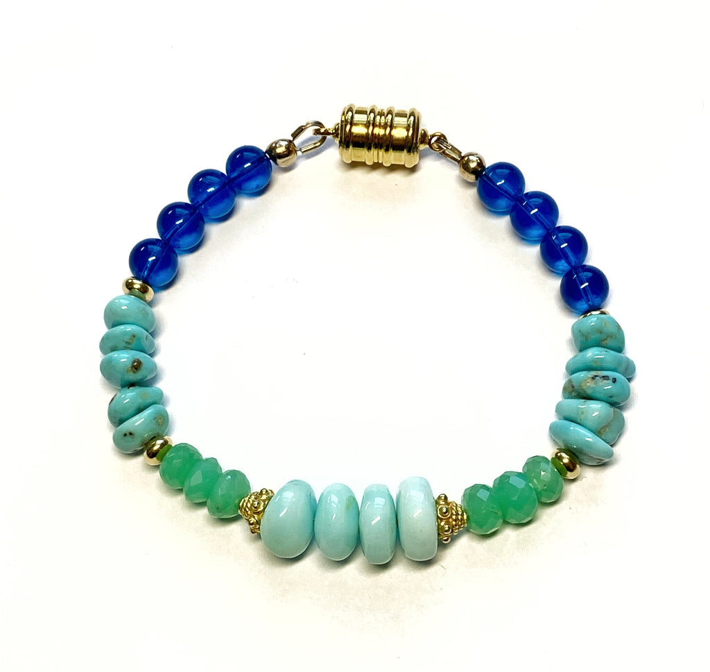 Turquoise Gemstone Bracelet, Chrysoprase Blue Opal Magnetic Clasp Bracelet