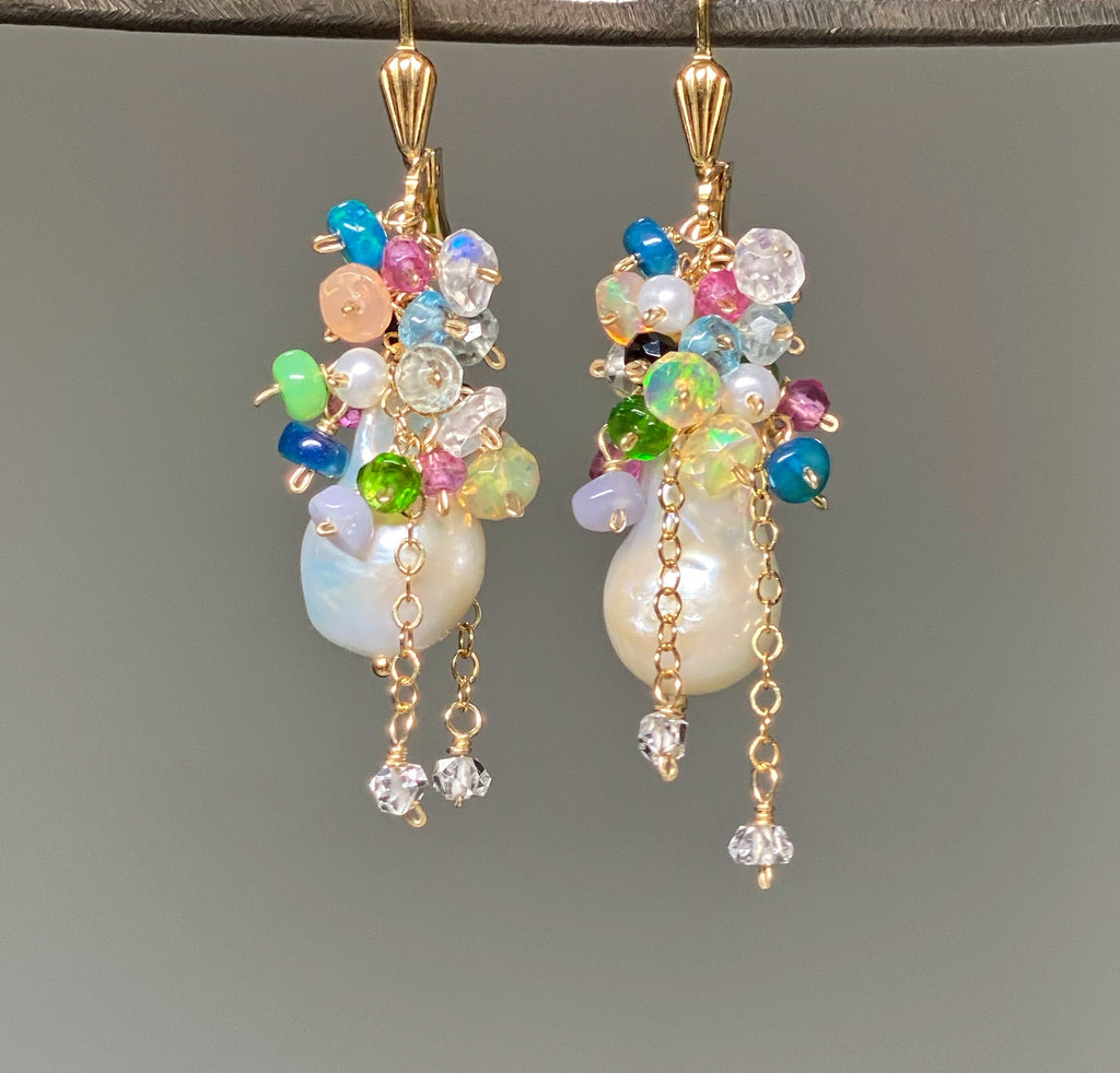 baroque pearl opal cluster earrings 4