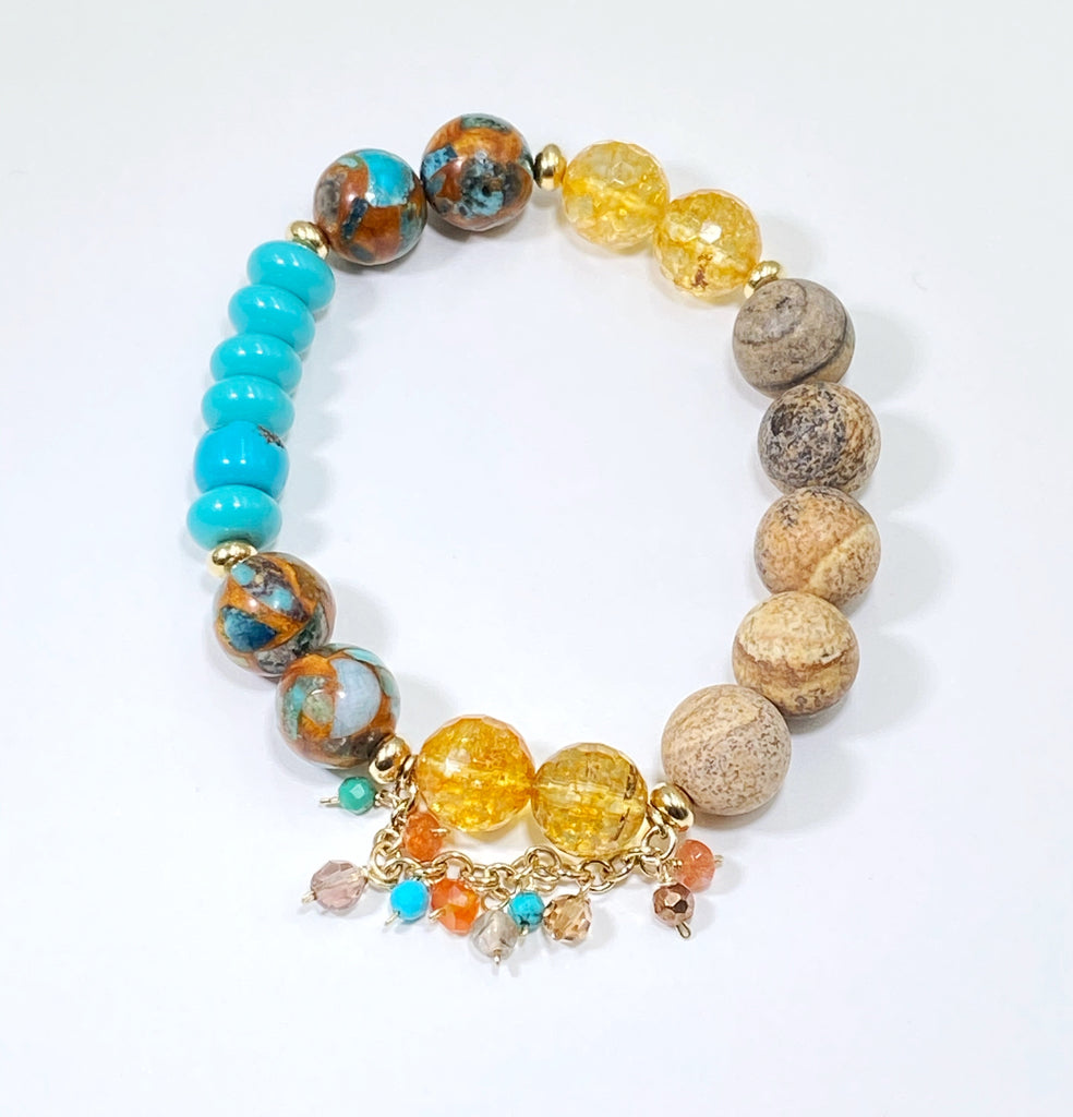 Stone Art Turquoise & Aqua Crystal Beaded Stretch Bracelet