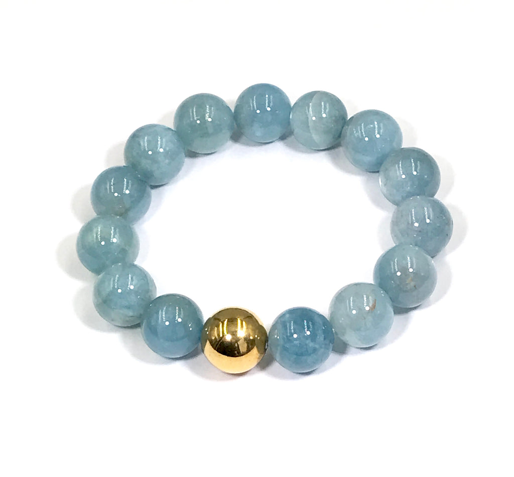 Blue Aquamarine Stretch Stacking Bracelet Gold - doolittlejewelry