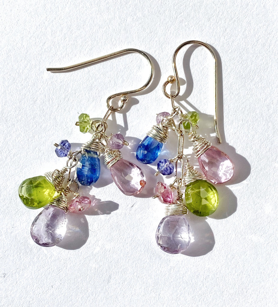 Colorful Gemstone Dangle Earrings Sterling Silver