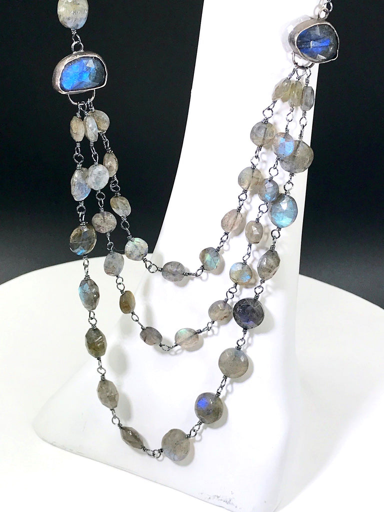 Multi-Strand Long Wire Wrap Labradorite Necklace - doolittlejewelry