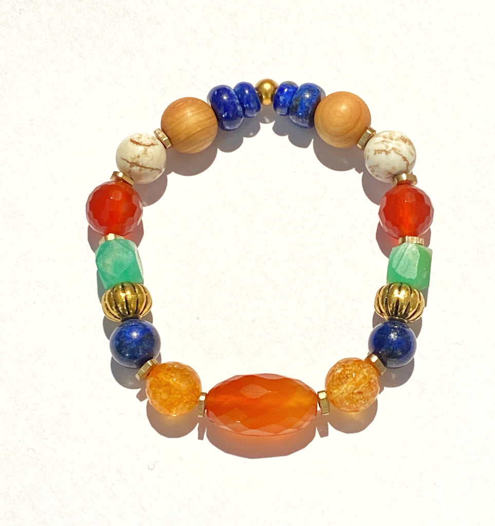 Stacking Bracelet Set of 3 Blue Lapis Chrysoprase Carnelian