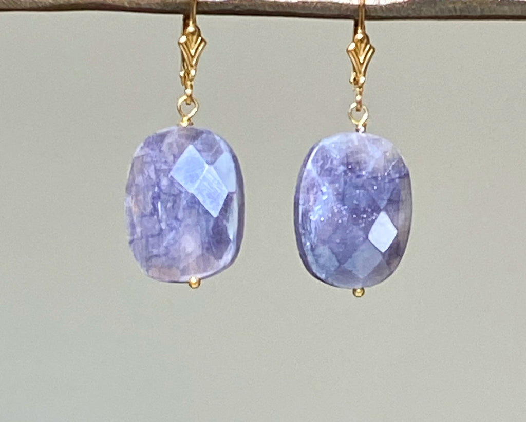 blue sapphire faceted slice dangle earrings