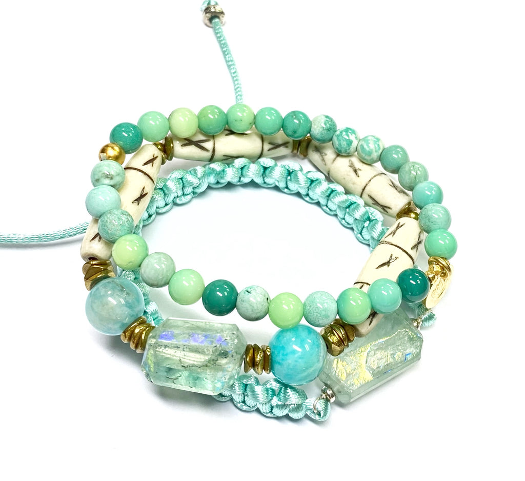 Mystic Fluorite Aqua Macrame Boho Bracelet