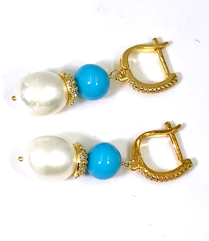 Pearl and Turquoise Wedding Earrings