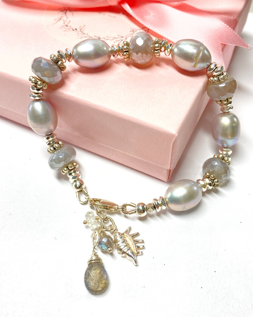 silver pearl moonstone bracelet