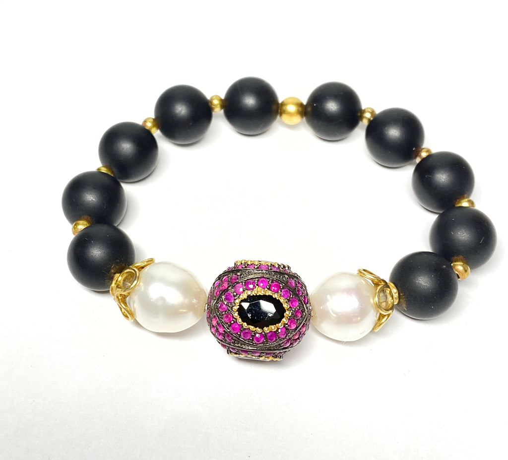 Ruby and Black Onyx Stretch Layering Bracelet