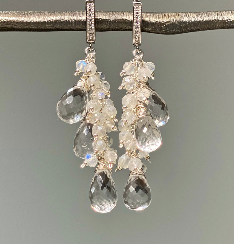 Crystal Quartz Sterling Silver Dangle Bridal Wedding Earrings