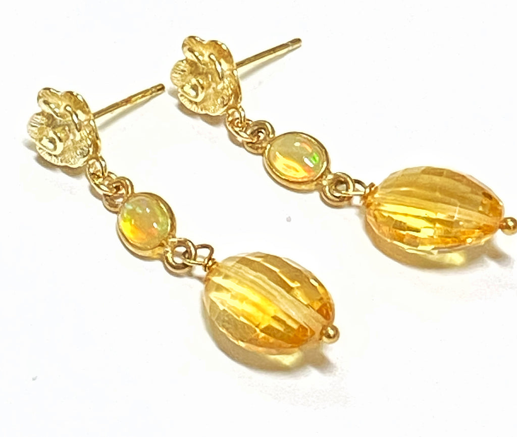 Citrine and Opal Dainty Gold Earrings