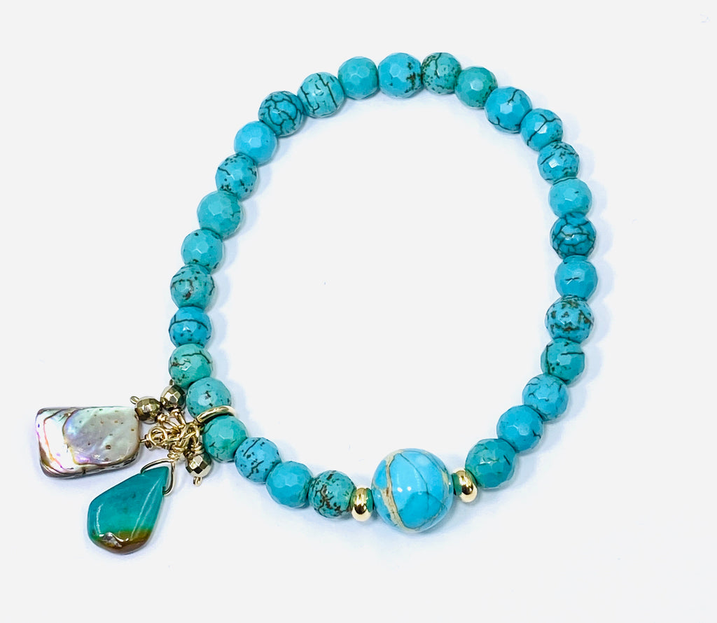 Turquoise, Imperial Jasper, Blue Chalcedony Stretch Stack Bracelet Set of 3 - doolittlejewelry