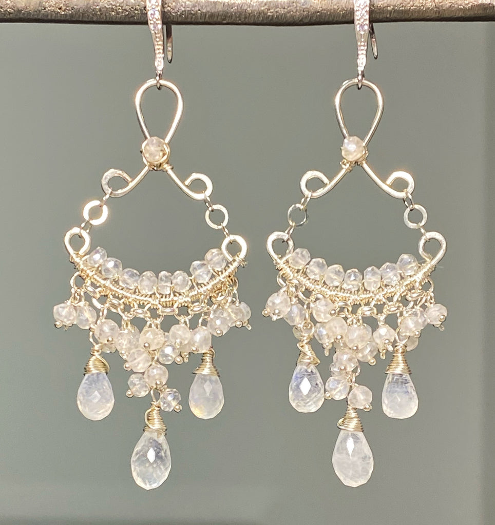 Sterling Silver Moonstone Bridal Wedding Chandelier Earrings - Doolittle