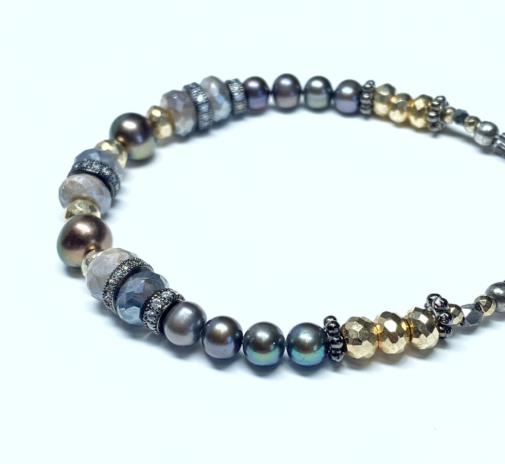 Pearl and Mystic Moonstone Bracelet Mixed Metals