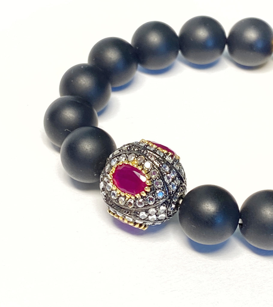 Ruby Stretch Black Onyx Beaded Stacking Bracelet