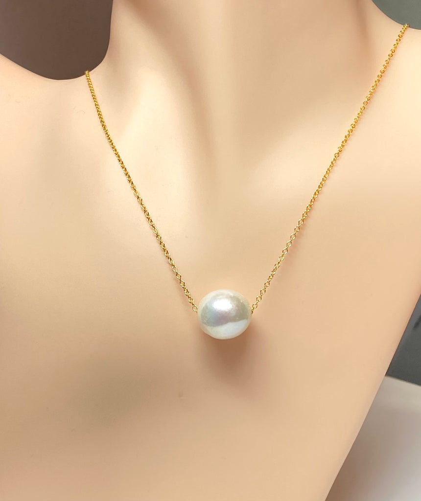 White Edison Pearl Floating Necklace 14 kt Gold Fill