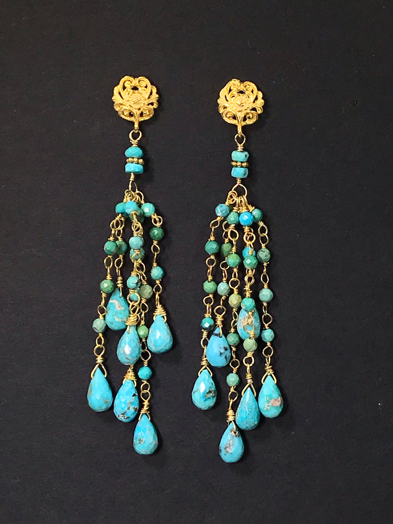 Turquoise Tassel Earrings Gold Long Boho Dangle Earrings - doolittlejewelry