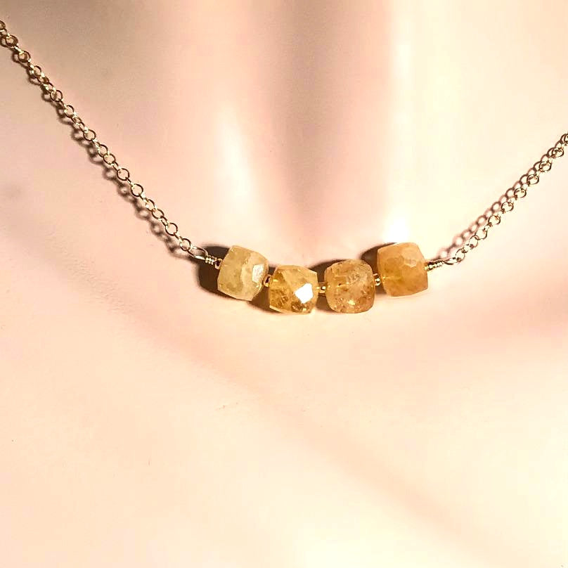 Citrine Gemstone Cube Bead Gold Filled Necklace