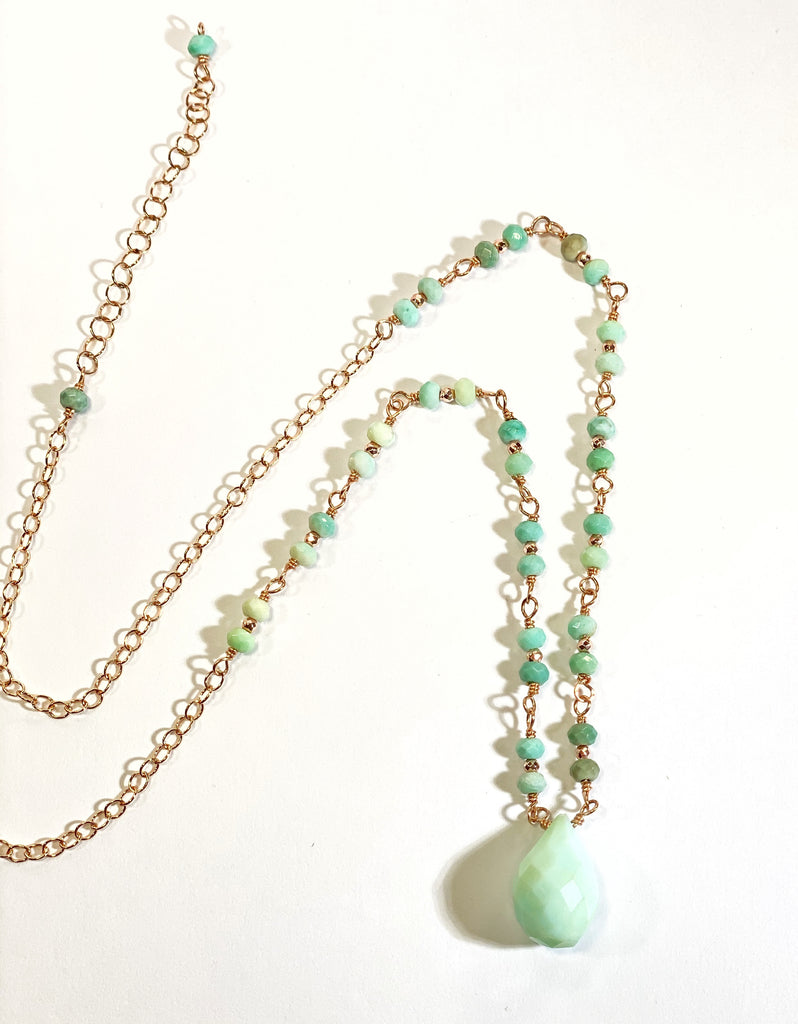 Green Peruvian Opal Rose Gold Layering Necklace