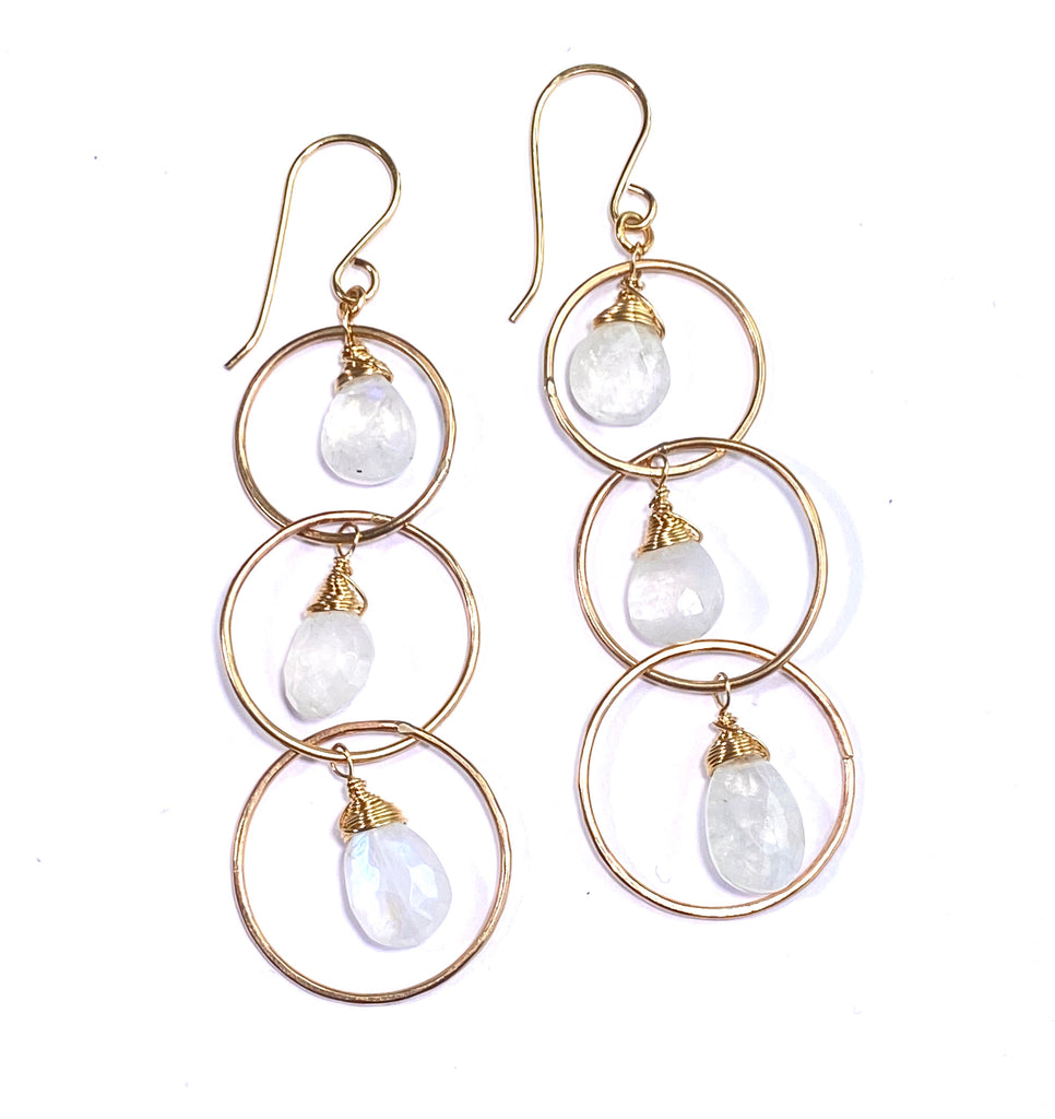 Rainbow Moonstone 14 kt Gold Fill Triple Hoop Earrings - doolittlejewelry