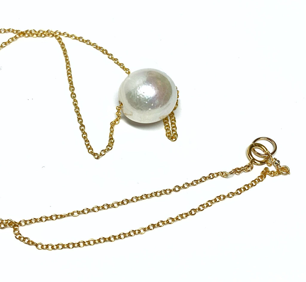 White Edison Pearl Floating Necklace 14 kt Gold Fill