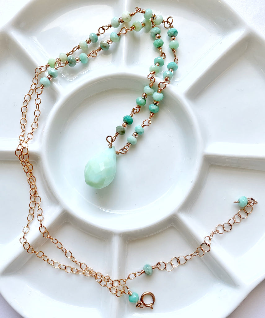 Green Peruvian Opal Rose Gold Layering Necklace