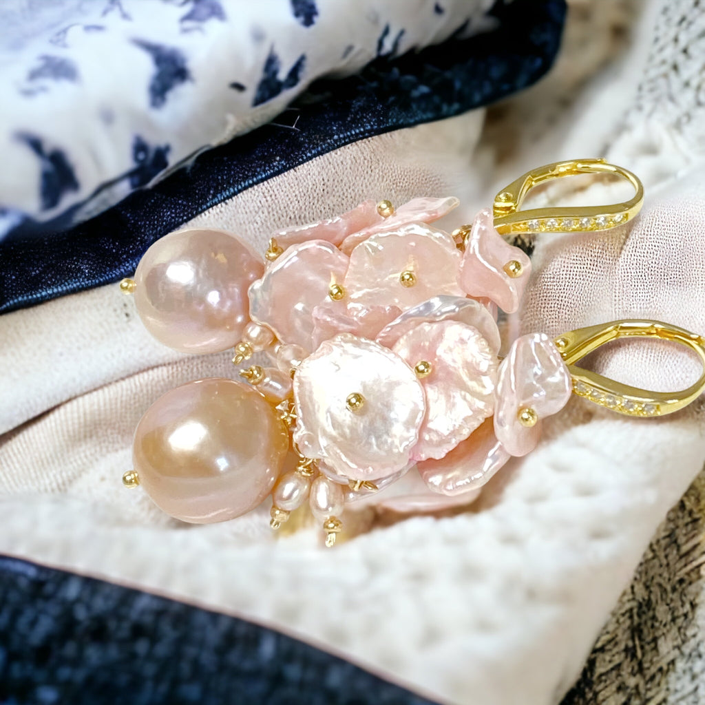 Pink Blush Keishi Pearl Cluster Earrings Gold - Doolittle